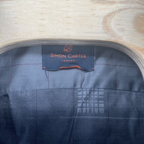 Simon Carter London Gray Checkered Geometric Button Up Slim Fit 44cm 17.5” - Picture 4 of 7